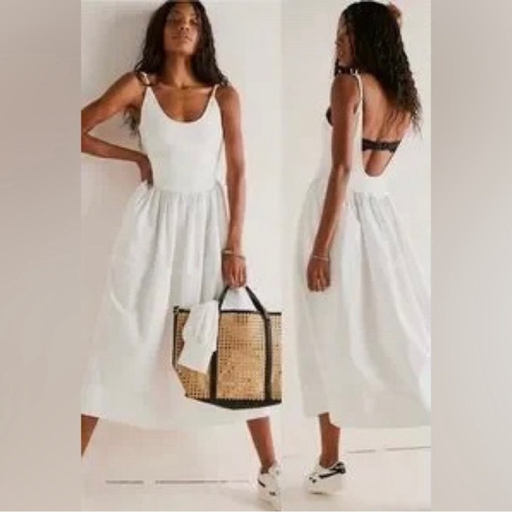 Free People White Sleeveless Scoop Neck Sundress